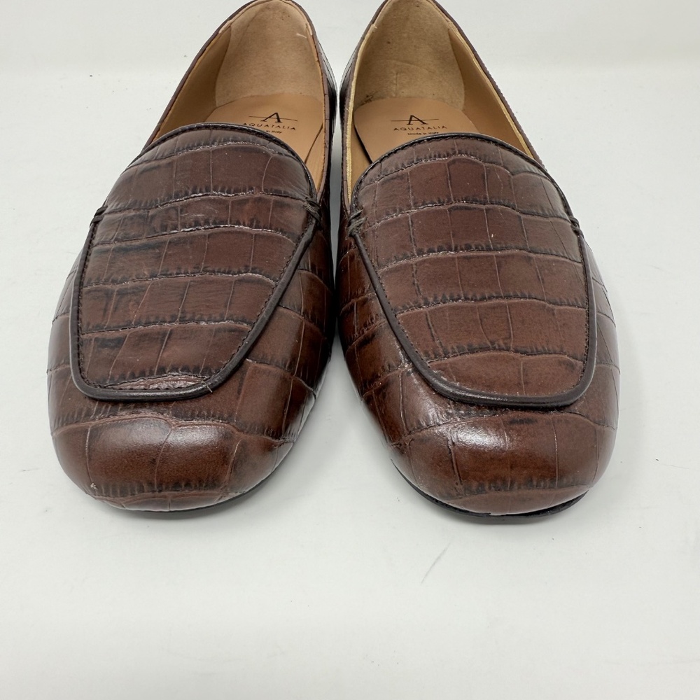 New Aquatalia Judie Luxe Croc Embossed Flat In Brown Sz 7 - Picture 9 of 15